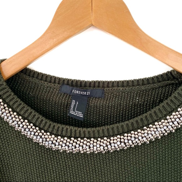 Dark Green Forever 21 Beaded Sweater - Picture 2 of 3